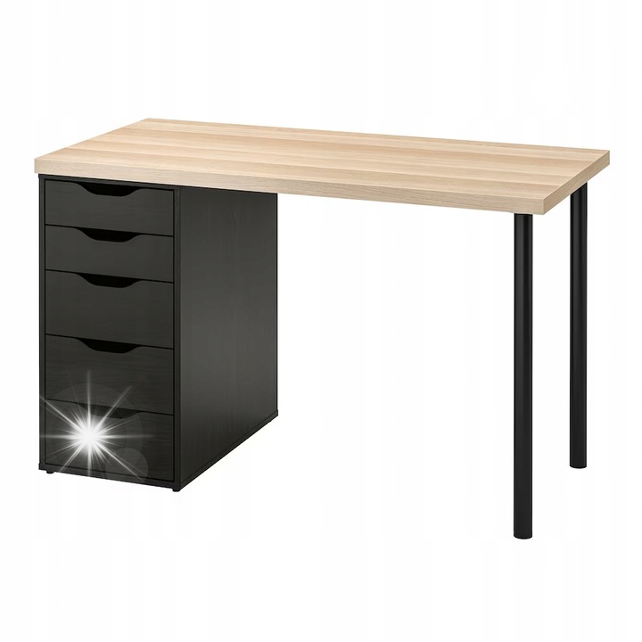 Бюро IKEA, 120x60 см, височина 73 см, метална рамка, черно/естествено