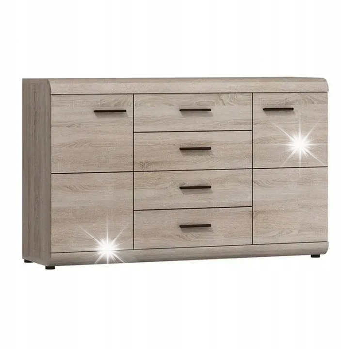 Link fiókos komód 140x42x86 cm, 4 fiók, 2 ajtó, sonoma, szabadon álló összeszerelés