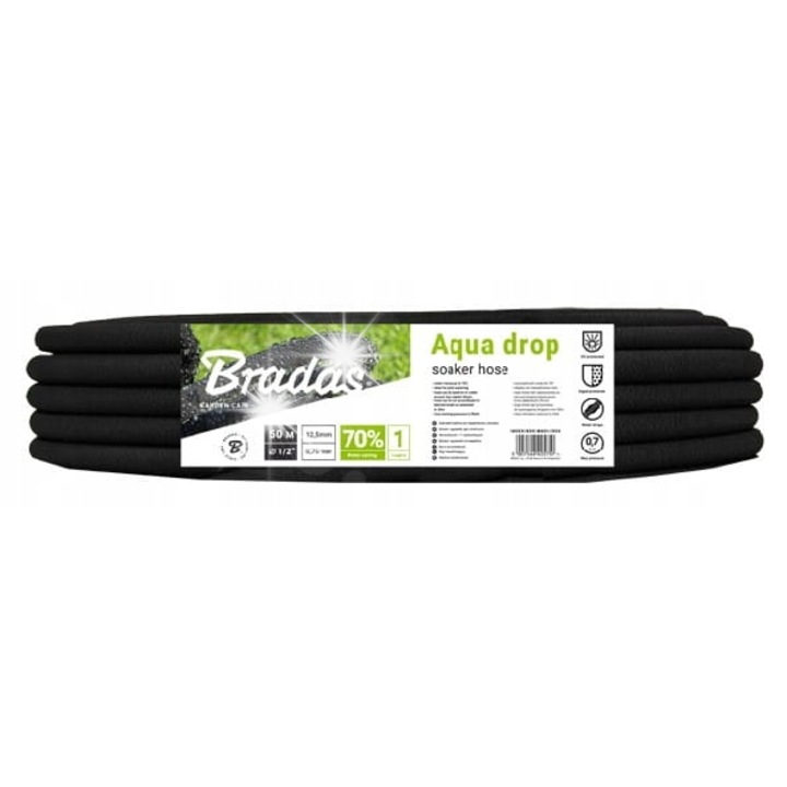 Маркуч за напояване Bradas AQUA-DROP 1/2", 50 м, изработен от рециклирана гума, гъвкав, издръжлив