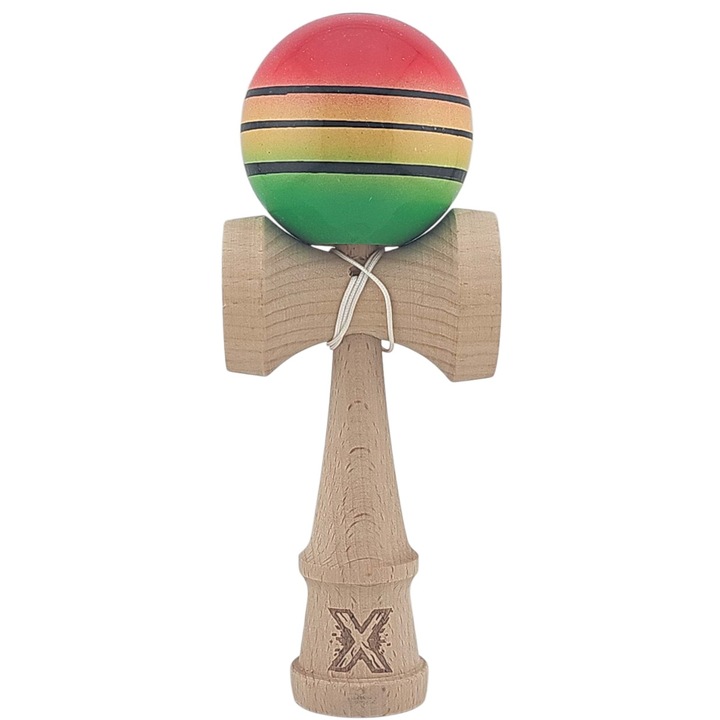 Kendama X Eredeti, Professzionális, Szuper Tapadós, fából készült, 18 cm, Piros/Sárga/Zöld Gradiens