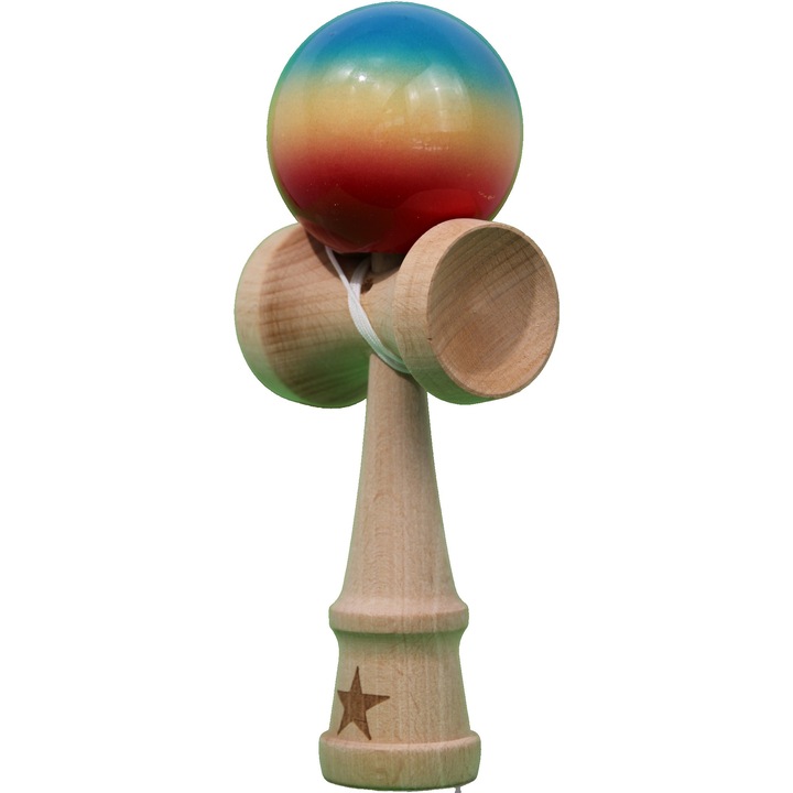 Kendama Dali eredeti, 18cm, fa, piros/sárga/kék színátmenet