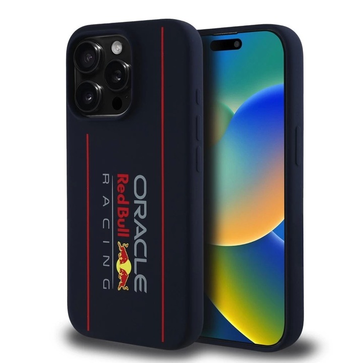 Силиконов калъф за телефон MagSafe с вертикално лого Red Bull, гранат, за iPhone 15 Pro 6.1"