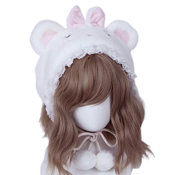 Caciula Lolita cu urechi de urs, captusita, multicolor, 17cm x 21cm