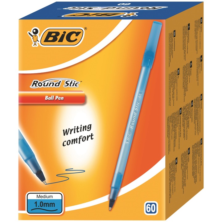 Химикал Bic Round Stic, Син, 60 бр/кутия