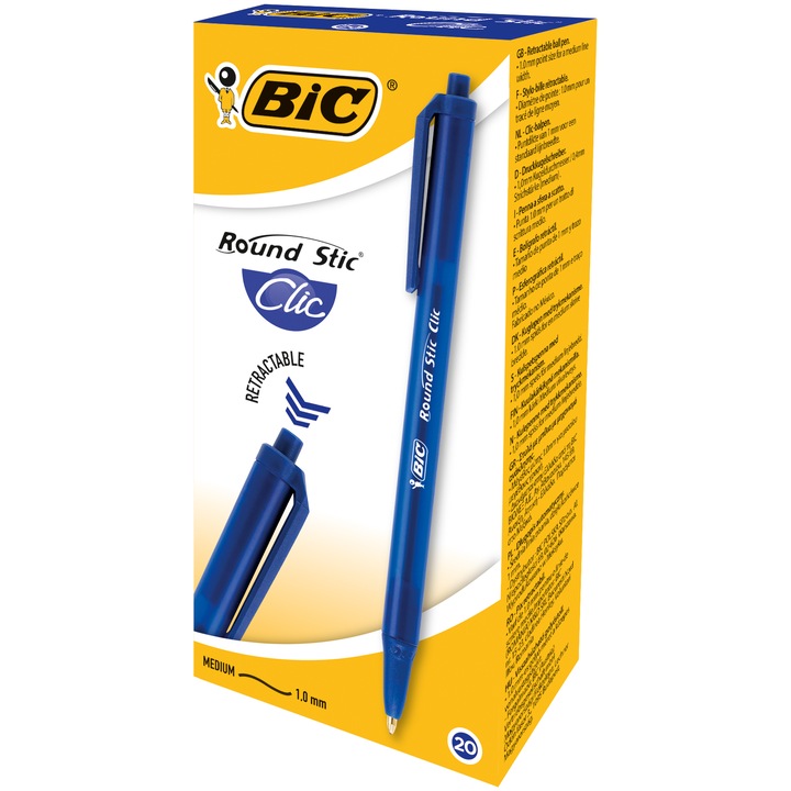 Химикал Bic Round Stic Clic, Син, 20 бр/кутия