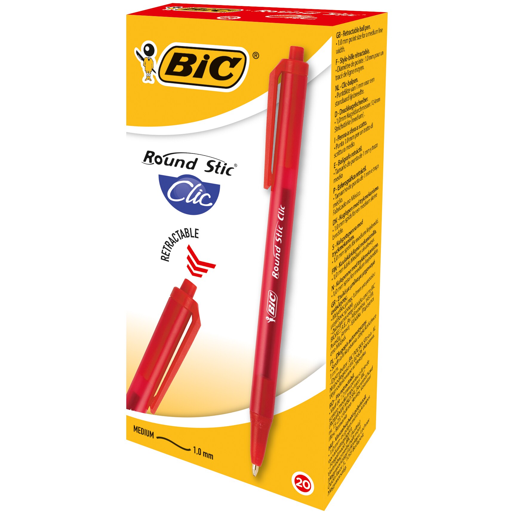 Pix Bic Round Stic Clic, Rosu, 20 buc/cutie