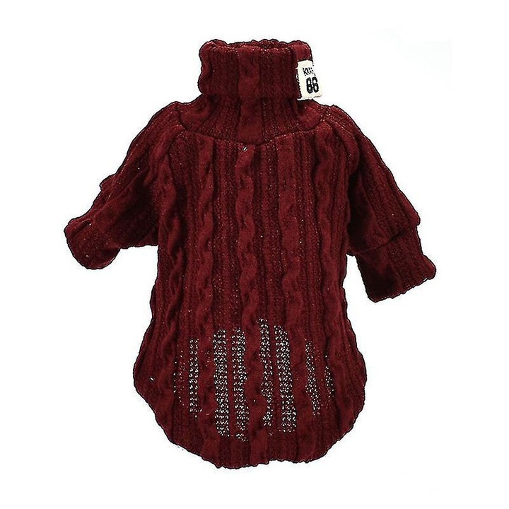 Pulover pentru caini, turtleneck, solid, negru, verde, bej, khaki, rosu vin, portocaliu, gri-albastru, cafea inchisa, rosu aprins, marimi XS, S, M, L