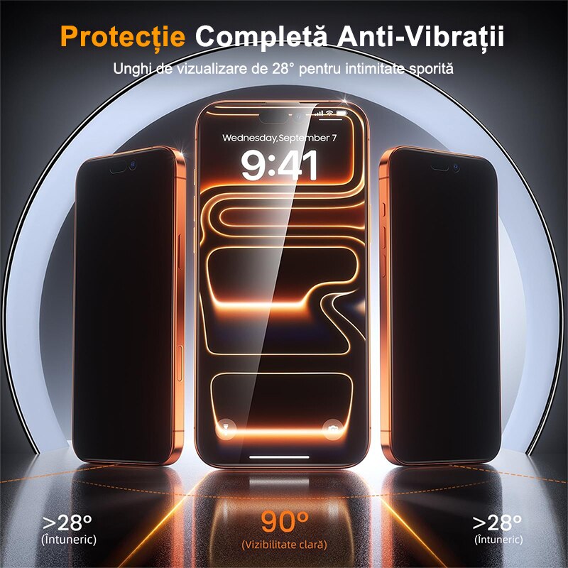 Folie sticla protectie telefon, MOGU® Folie Sticla pentru iPhone 17 Pro Max, Protectie Profesionala Ecran 3D, Echipat cu dispozitiv de instalare automata, Duritate Militara, Instalare Usoara, Full Cover Protectie a Telefonului, Anti Socuri, Privacy