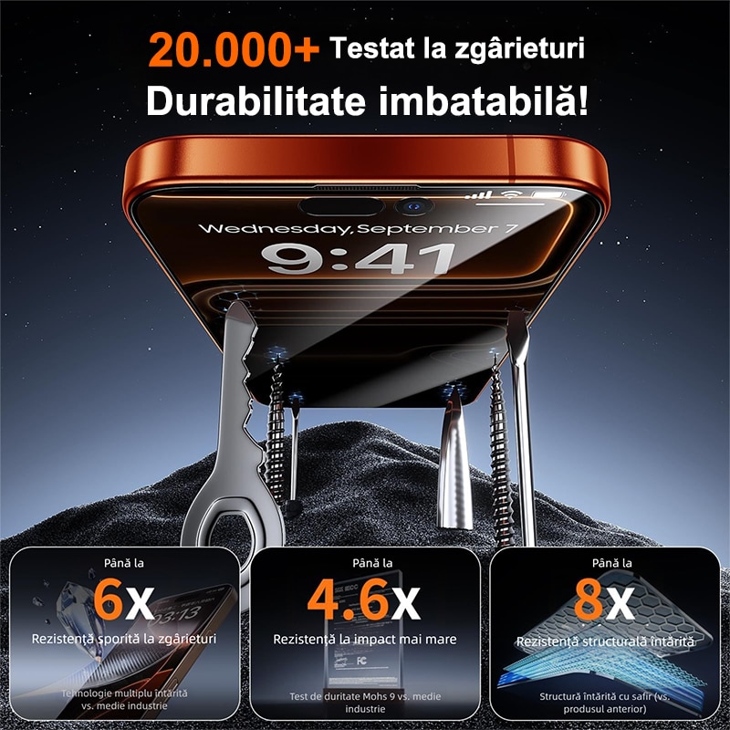 Folie sticla protectie telefon, MOGU® Folie Sticla pentru iPhone 17 Pro Max, Protectie Profesionala Ecran 3D, Echipat cu dispozitiv de instalare automata, Duritate Militara, Instalare Usoara, Full Cover Protectie a Telefonului, Anti Socuri, Privacy