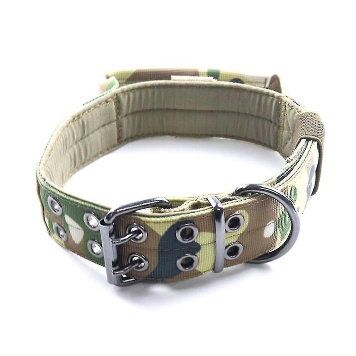 Zgarda pentru caini, model camuflaj, nylon 1000D, catarama metalica, ajustabila, maro/verde, M