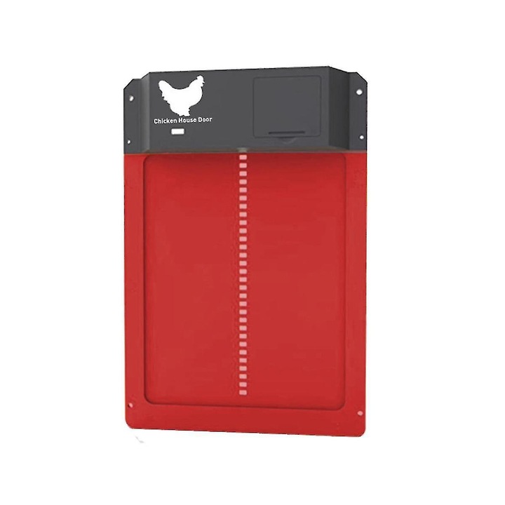 Usa automata pentru cotet de gaini, 35.5x24.5cm, impermeabil, senzor de lumina, rosu/gri