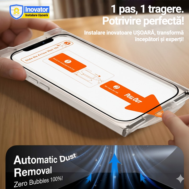 Folie sticla protectie telefon, MOGU® Folie Sticla pentru iPhone 17 Pro Max, Protectie Profesionala Ecran 3D, Echipat cu dispozitiv de instalare automata, Duritate Militara, Instalare Usoara, Full Cover Protectie a Telefonului, Anti Socuri, Privacy