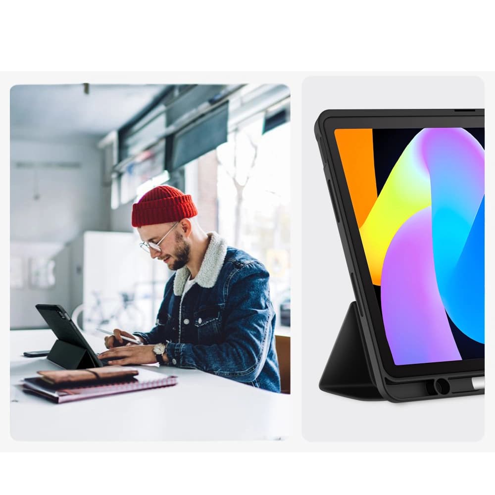 Husa pentru Lenovo Idea Tab 11 inch cu functie wake-up/sleep si compartiment pentru stylus, tip stand - negru