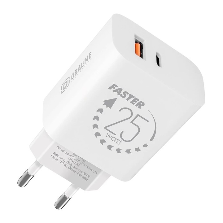 OBAL:ME fali töltő USB-A + USB-C 25W fehér