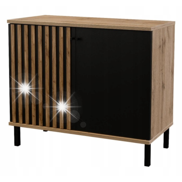 LONDON 2D fiókos komód, fekete/barna, 100x85x45cm