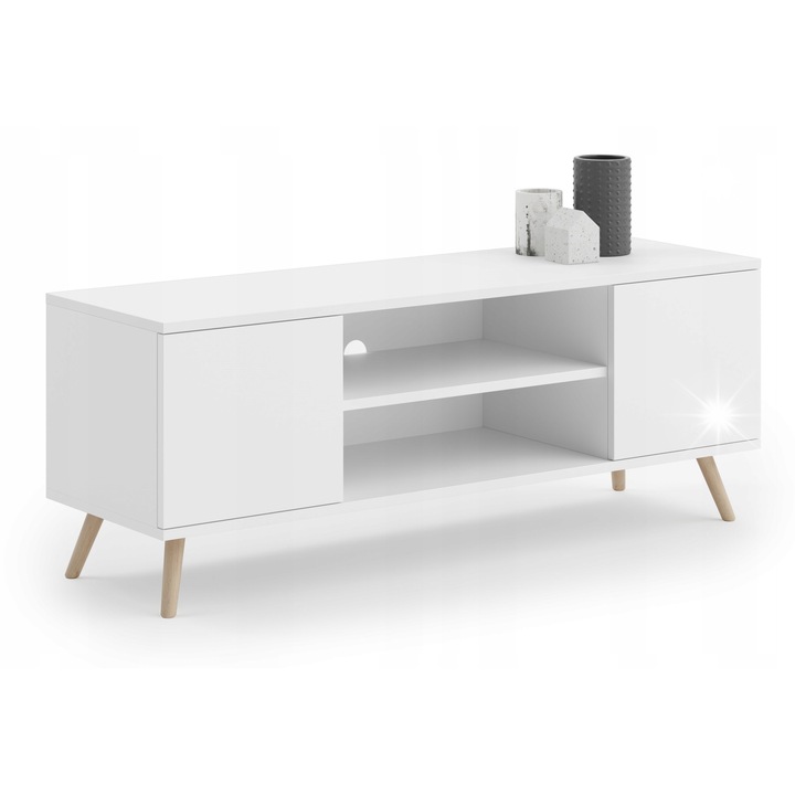 RTV FOCUS komód, Kobi, 155x50x40 cm, fehér, fa lábakkal