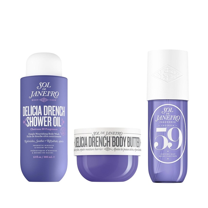 Sol de Janeiro mély nedvesítő háromdarabos készlet, fürdőolaj, testnedvesítő krém, 59 parfümspray, lila