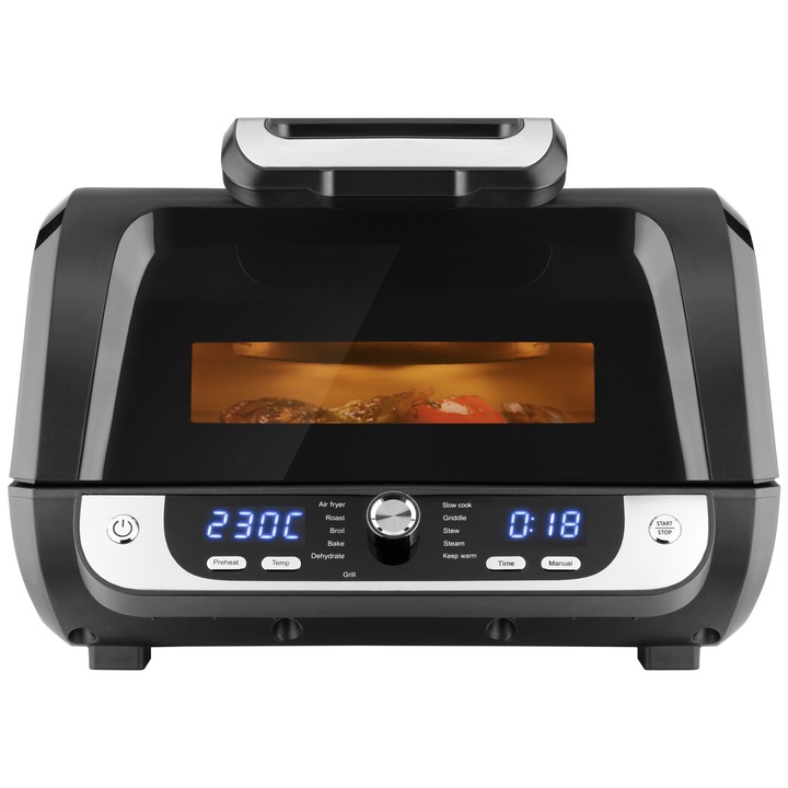 Philco PHHG 7000 Forrólevegős sütő grill funkcióval 1700 W, 12 funkció, 4 grillezési beállítás, Üvegablak világítással, Fekete