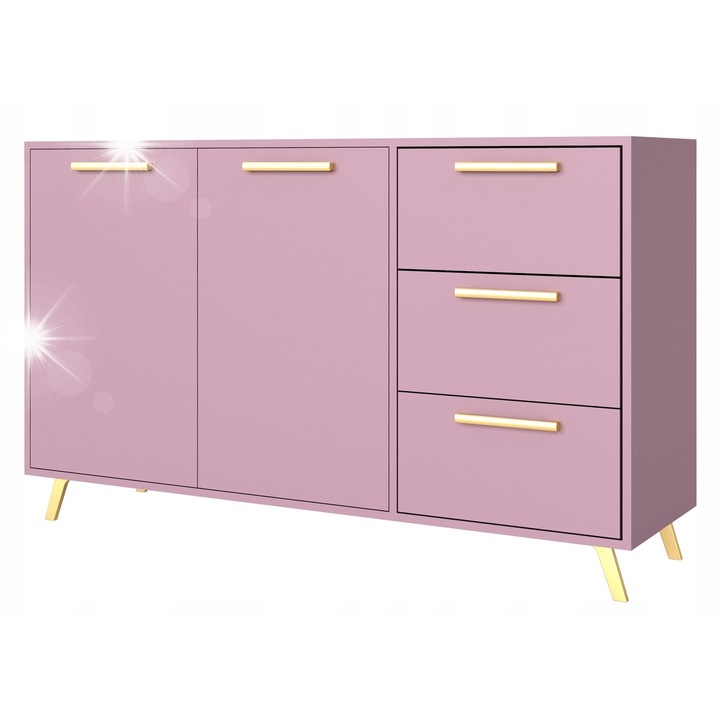 BALI komód, 140x41x86 cm, szilva, minimalista dizájn, polcokkal és fiókkal