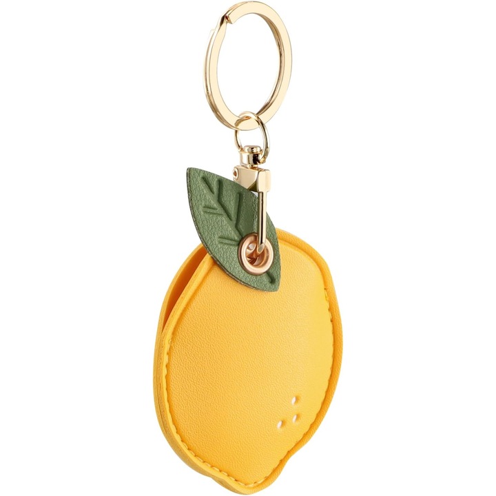 Breloc dragut cu lamaie, piele, galben, 7x5,5cm