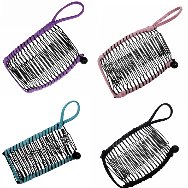 Set 4 agrafe de par tip banana, roz, negru, mov, albastru inchis, pentru coafuri ondulate