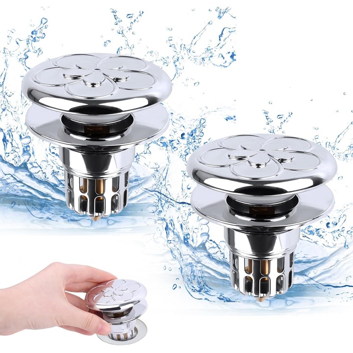 Set 2 dopuri universale pentru chiuveta, din ABS si alama, 34-40mm, pentru baie si bucatarie