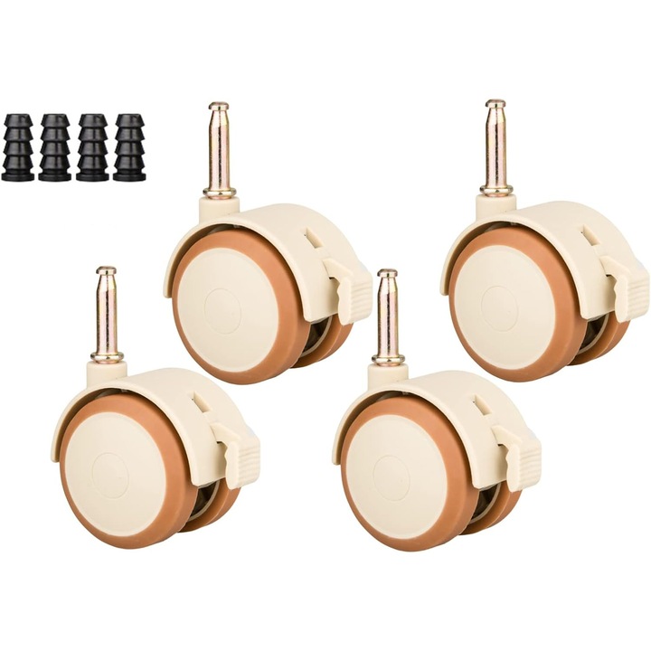 Set 4 roti pivotante pentru patut, cu mansoane duble si frana, 47mm, pentru mobilier de copii