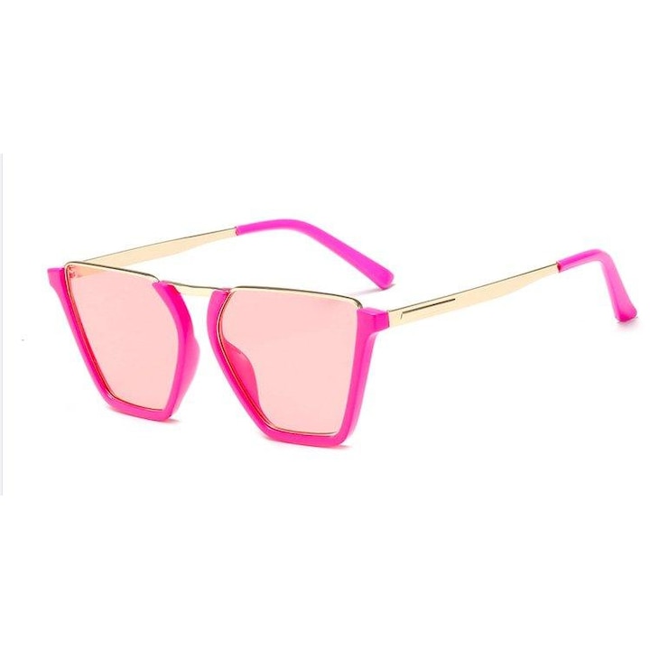 Ochelari de soare vintage cu rama semi-intreaga, roz, UV400, dimensiune unica