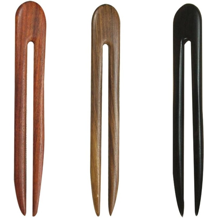 Agrafe de par din lemn U, set, 15cm, design modern, lemn de abanos si santal
