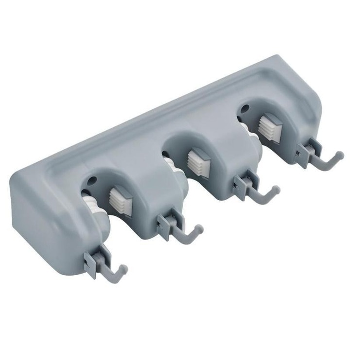 Suport de maturi montat pe perete, 4 carlige, 3 clipsuri, bambus, dimensiune 40x16cm