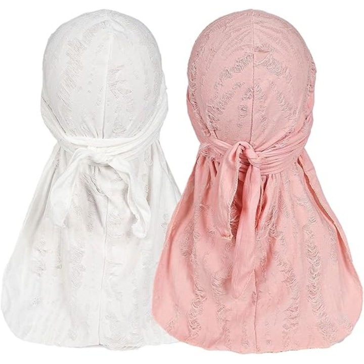 Set 2 batice durag pentru barbati, design lung cu valuri de pirat, multicolor, din poliester