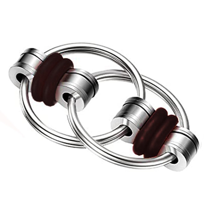 Jucarie de decomprimare set (negru) - plusuri de colectie, 2 inele din aliaj metalic, 2 linkuri de lant de bicicleta, 2 inele O din silicon