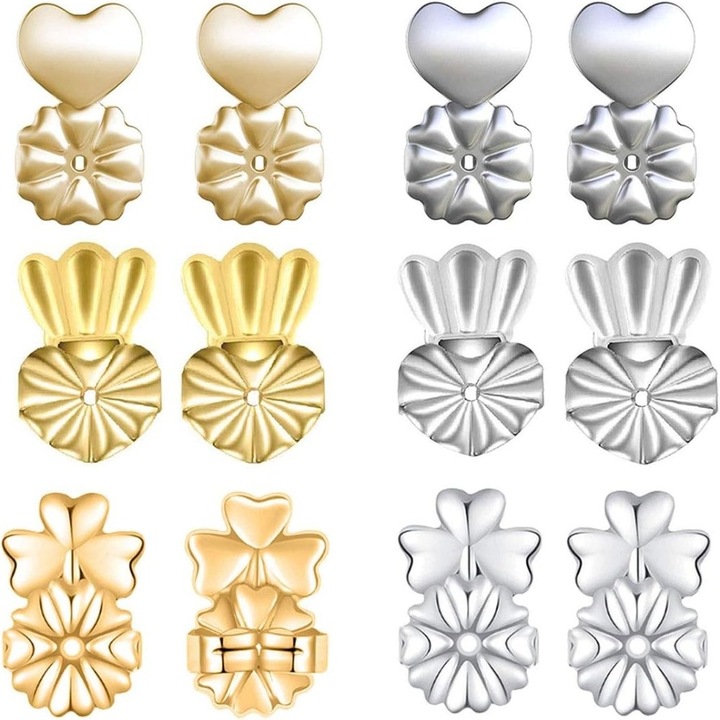 Set de suporturi pentru cercei, WELLNGS, aurii si argintii, 6 perechi, 0.39x0.59 inch