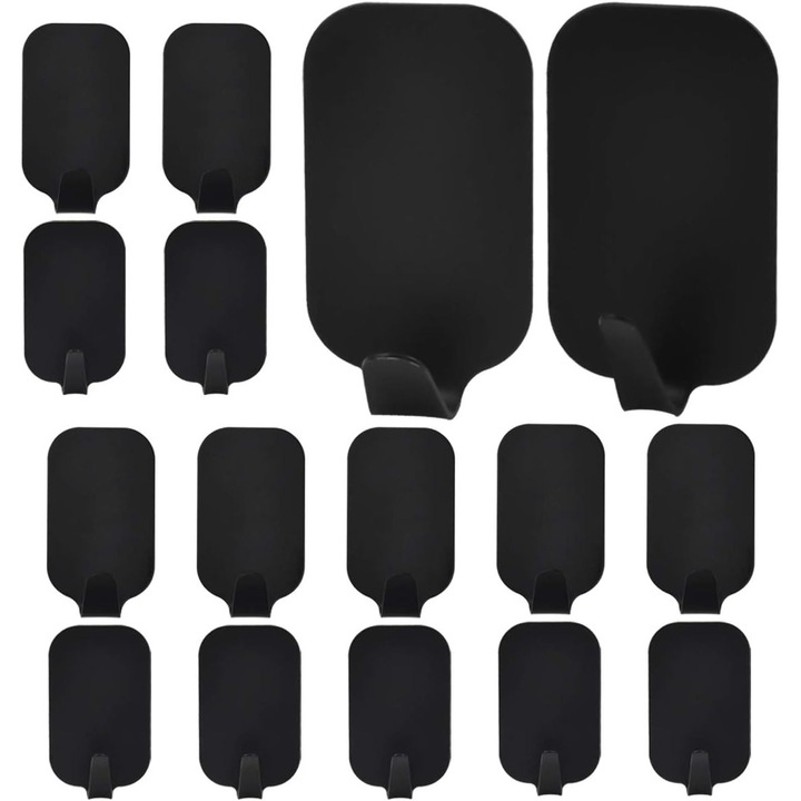 Set 16 suporturi autoadezive din inox pentru baie, 8 mari si 8 mici, rezistente la apa