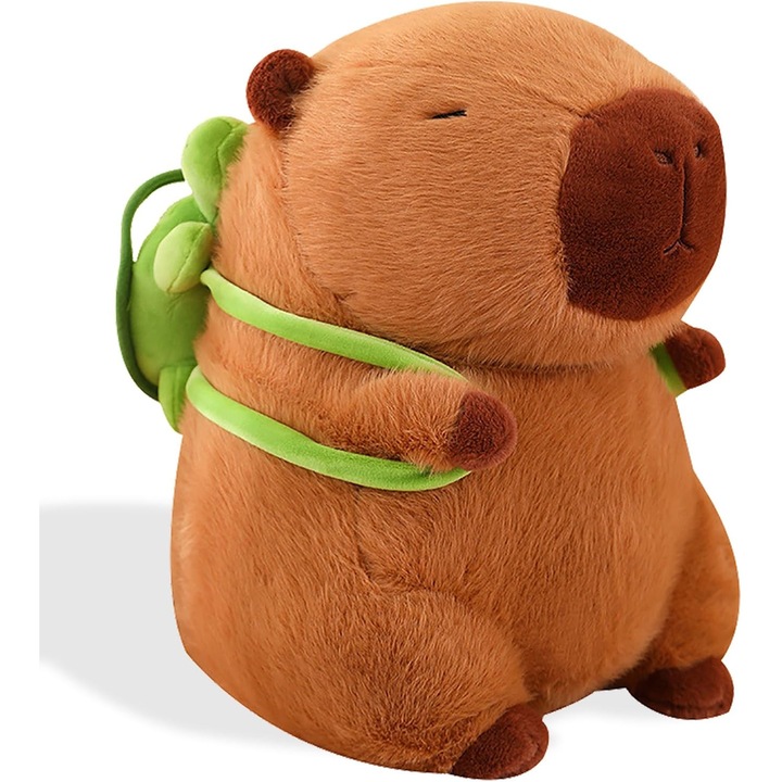 Jucarie de plus Capybara cu rucsac testoasa, 30x45cm, maro
