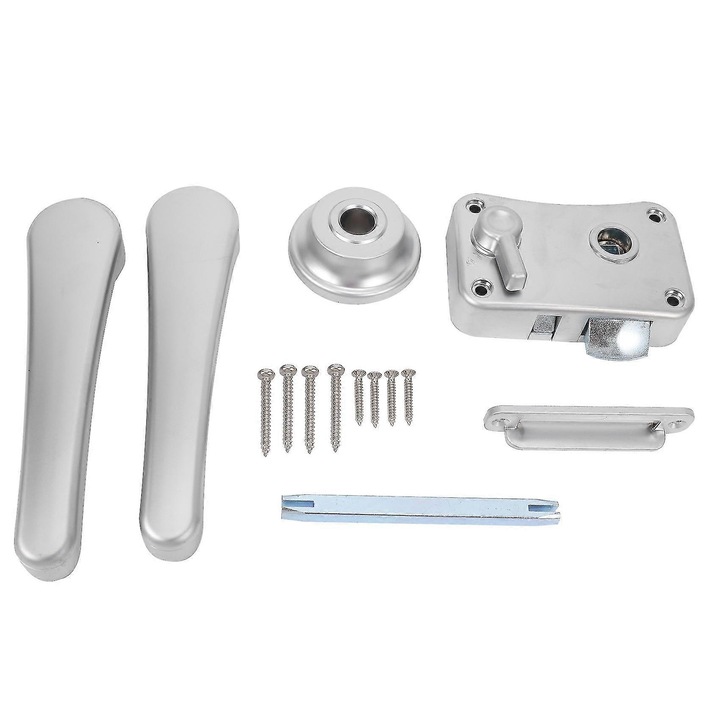 Set broasca usa baie, argintie, 15-18mm, material zinc + plastic