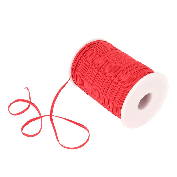 Cordon elastic 45m 2.5mm, material nylon, utilizare pentru masti, sireturi, bratari, culoare rosie
