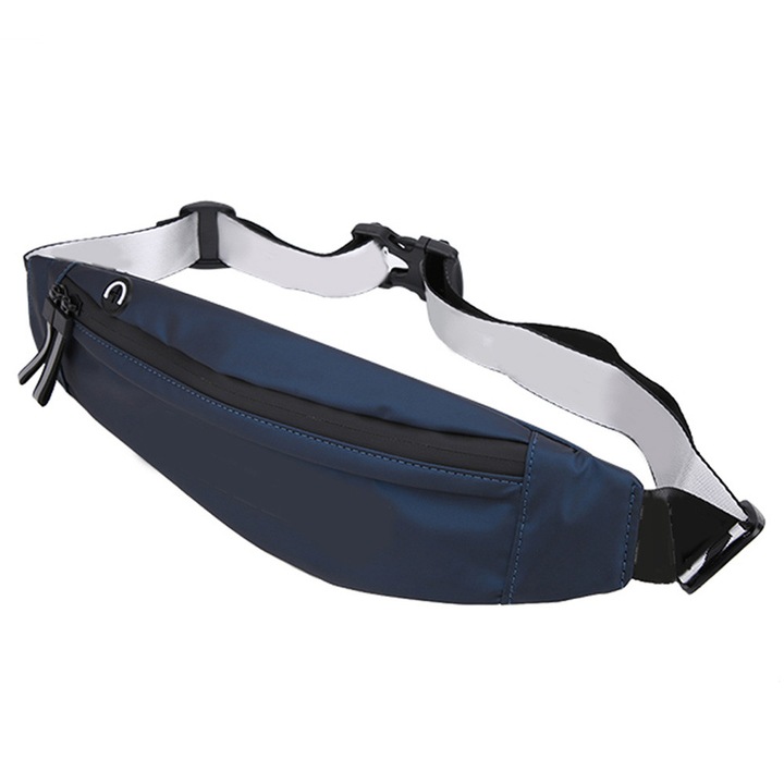 Uniszex, vízálló futótáska, 35x12x4 cm, fekete, szürke, kék