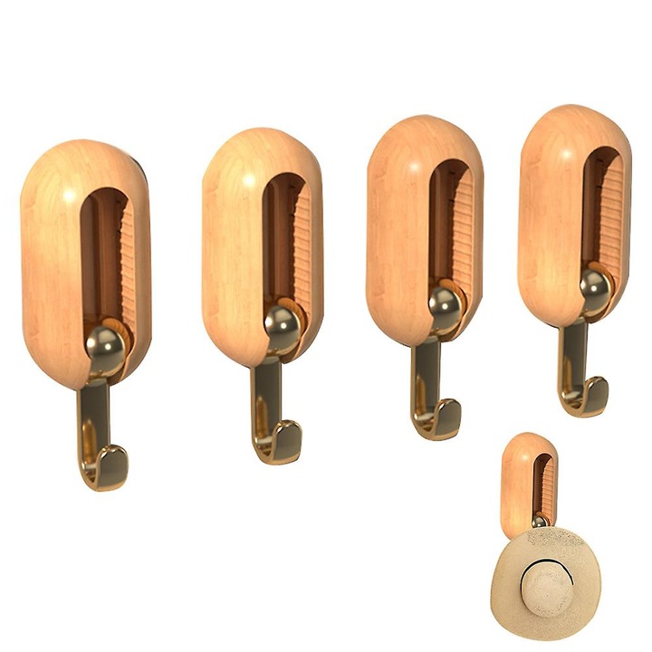 Cuiere autoadezive, set 10 bucati, rezistente la apa, culoare lemn