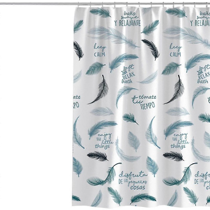 Zuhanyfüggöny 150x200cm, tollmintás, poliészter anyagú, vízálló, penészálló, szett