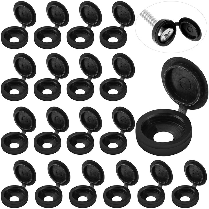 Set 100 buc capace suruburi plastice cu balama, 13mm, negru