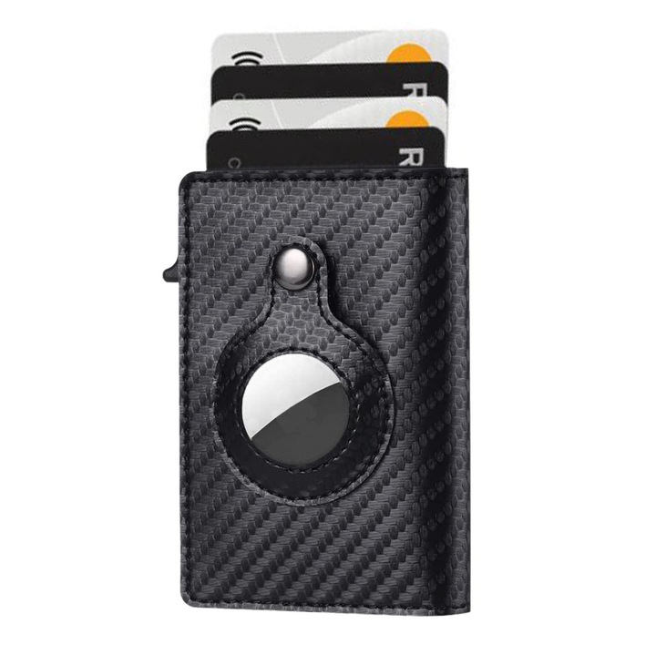 Portofel pentru carduri, negru, piele