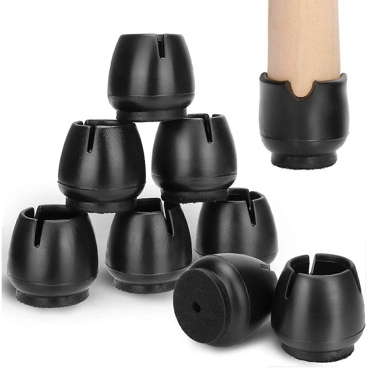 Set 32 protectii pentru picioarele scaunelor, PVC si fetru, non-alunecare, dimensiuni 12-16mm si 17-21mm, culoare neagra