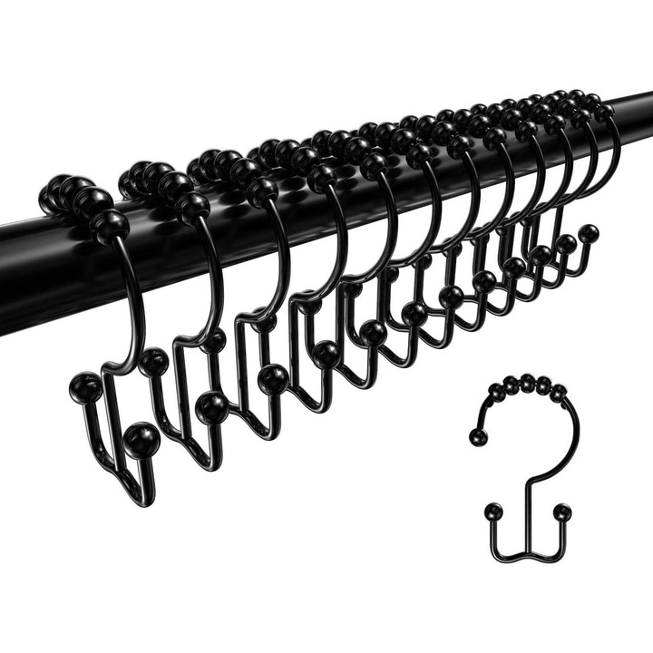 Set de 12 carlige pentru perdea de dus din otel inoxidabil, rezistente, pentru baie