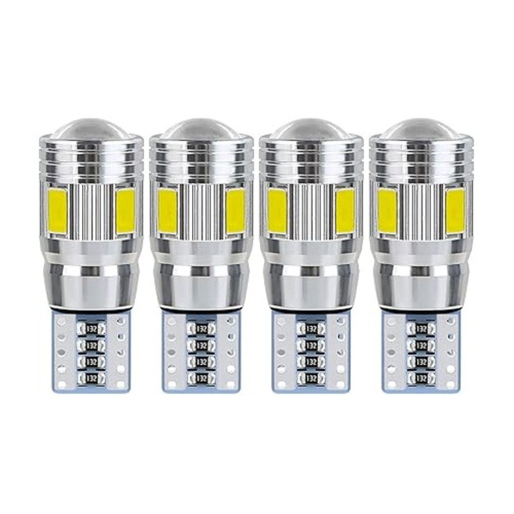 Set 4 becuri LED T10 W5W pentru iluminat interior auto, 7000K, 12V-24V, dimensiuni 32x12mm
