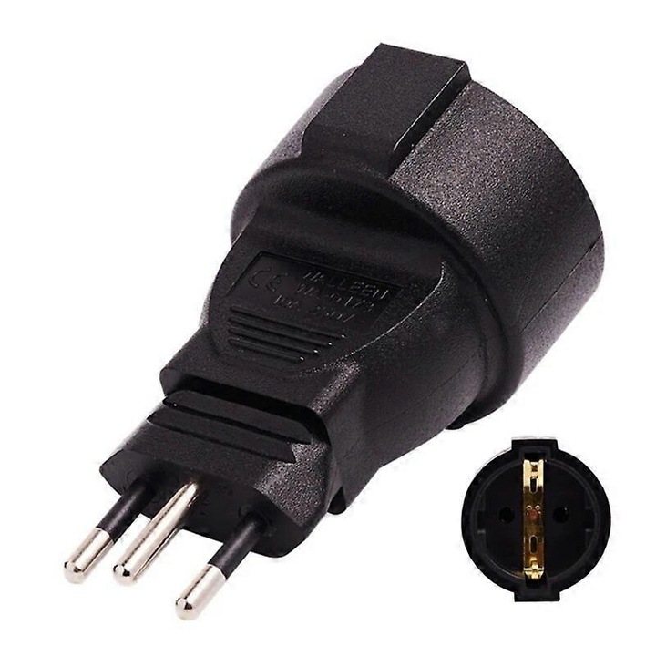Hálózati adapter 3 tűs - 2 tűs EU, 16A/110-250V, fekete, 1 db-os szett