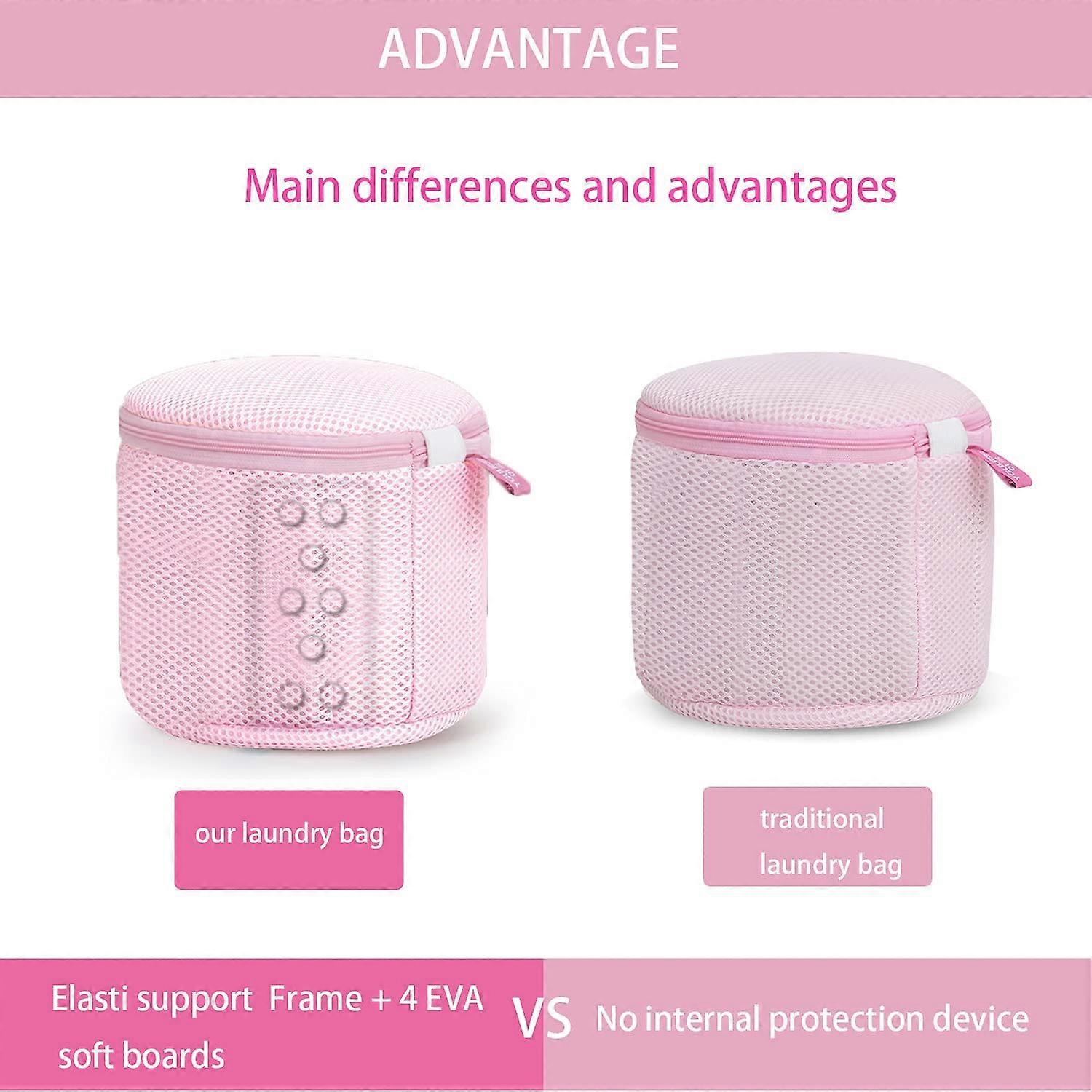 Set saci de spalare rufe cu suport pentru sutiene, 2 buc, roz, 15x15x15cm