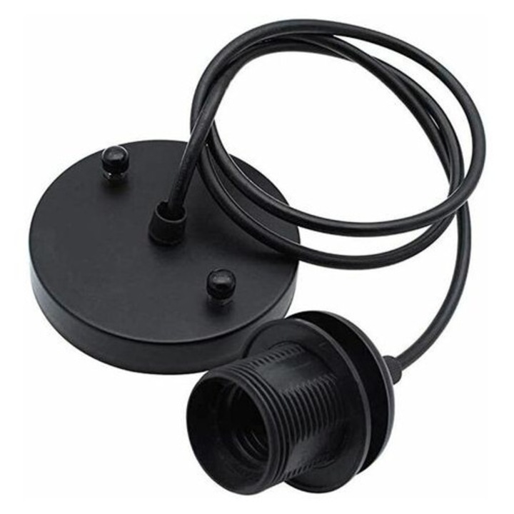 Suport lampa suspendata E27, design vintage industrial, cablu 100cm, negru