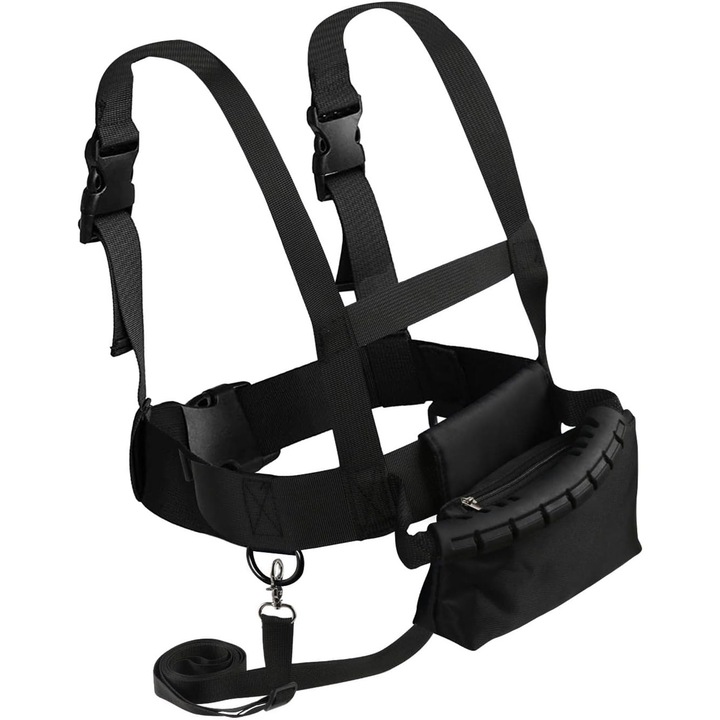 Ham de schi si snowboard pentru copii, negru, cu franghie detasabila si rucsac, accesorii pentru incepatori