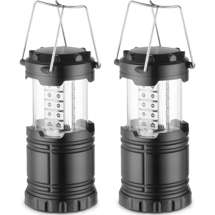 Set lanterna LED pentru camping, 2 bucati, 30 LED, 180 lumeni, portabila, neagra